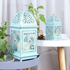 Wrought Iron Glass Retro Candle Holder Courtyard Floor Lantern