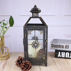 Wrought Iron Glass Retro Candle Holder Courtyard Floor Lantern