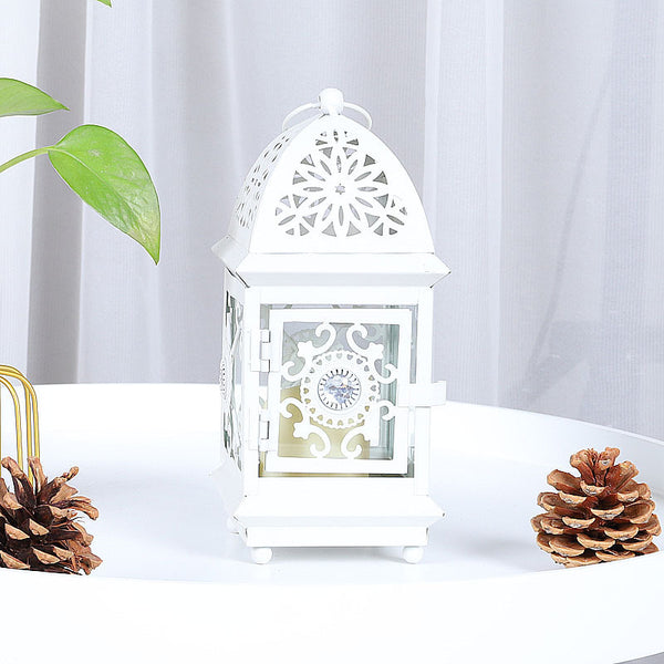 Wrought Iron Glass Retro Candle Holder Courtyard Floor Lantern