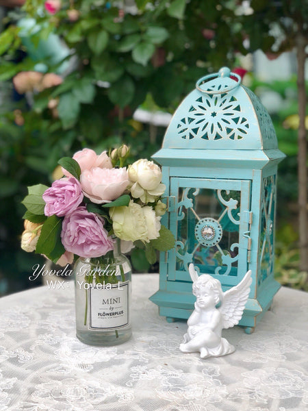 Wrought Iron Glass Retro Candle Holder Courtyard Floor Lantern