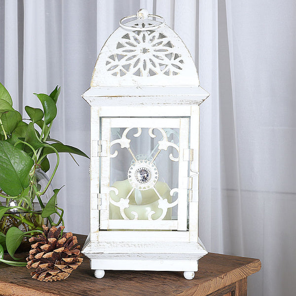 Wrought Iron Glass Retro Candle Holder Courtyard Floor Lantern