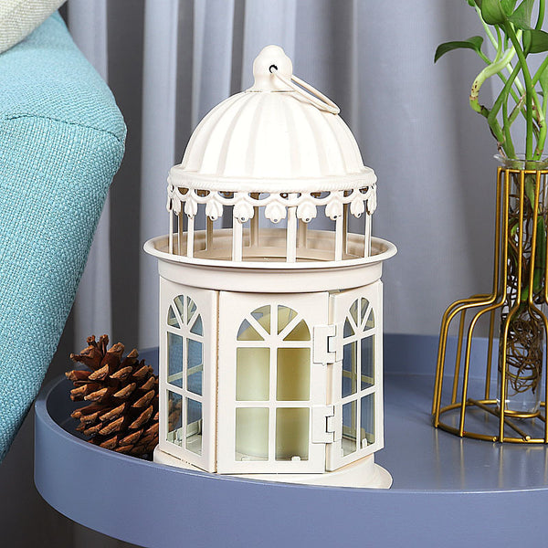 Wrought Iron Glass Retro Candle Holder Courtyard Floor Lantern